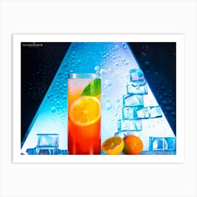 Bold Geometric Layers Cascading Over A Glass Of Vibrant Soft Drinks Neon Colored Hexagons And Trian Art Print