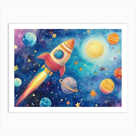 3d Watercolor Space Adventure Art Print