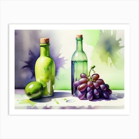 Lime and Grape near a bottle watercolor painting 10 Art Print