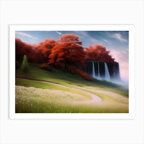 Waterfall In Autumn 1 Art Print