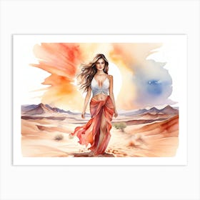 Woman In The Desert Art Print