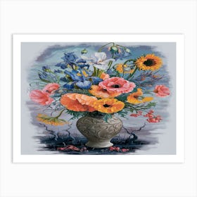 Flowers In A Vase? irises,-poppies,-pink-flowers,-and-sunflowers, Inspired Vincent Van Gogh 1 Art Print