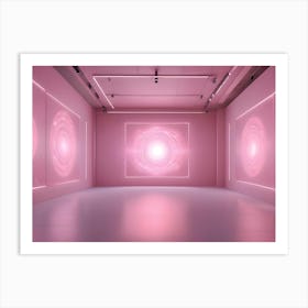 A Minimalist Room With Pink Walls And Glowing Pink Circles On The Walls, Creating A Modern And Stylish Atmosphere Art Print