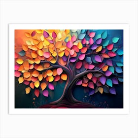 Elegant Colorful Tree with Vibrant Leaves Hanging Branches Illustration 1 Art Print