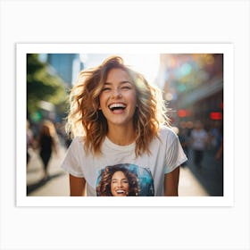 Woman Laughing In The City Art Print