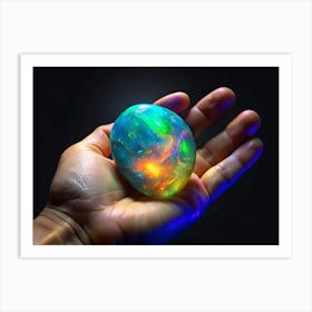 Hand Holding A Glittering Egg With Galaxy Inside Art Print