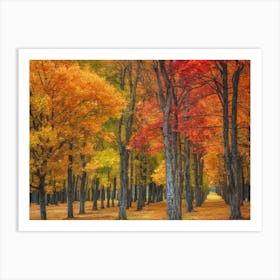 The Forest Is Full Of Trees And Yellow, Red And Orange Leaves Art Print