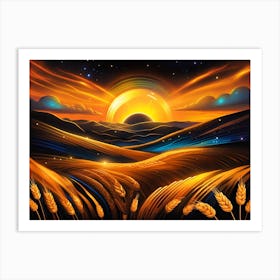 Sunset In The Wheat Field 2 Art Print