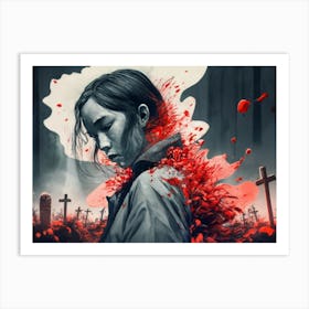 Dark Halloween Noir Art Greys And Red 01 Art Print