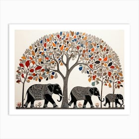 Default Traditional Gond Art From India Of Elephants And Trees 1 Art Print