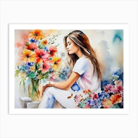 Girl Among Flowers 10 Art Print