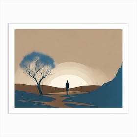 Man In The  BLACK Boho ART, blue and earthly tones Art Print