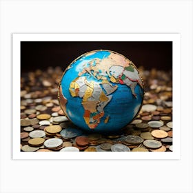 World Globe On A Pile Of Coins Art Print