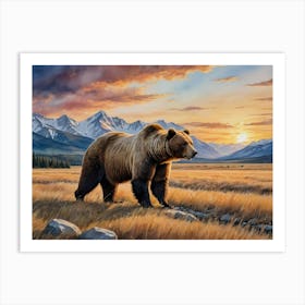 Grizzly Bear At Sunset Art Print