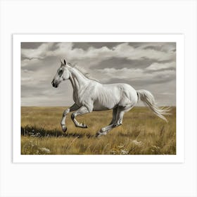 White Horse Galloping Art Print