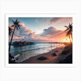 Beach Sunset Sunrise View Painting #1 Art Print