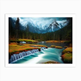 Waterfall In The Mountains 7 Art Print