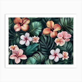 Tropical Seamless Pattern With Exotic Flowers And Leaves 5 Art Print