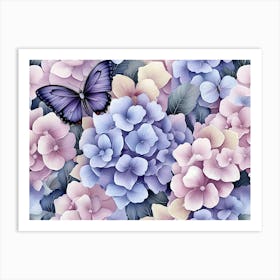 Hydrangea Background, Floral Seamless Pattern Art Print