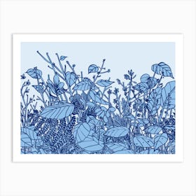 Floral Forest Toile Blue Art Print