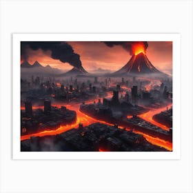 Cyberpunk city with lava and river 5 Art Print