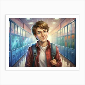 Smiling High School Student Walking Through Hallway Art Print