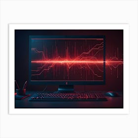 Computer Monitor Displaying Red And Blue Digital Data Art Print