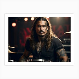 Rock music drummer performing on stage 1 Art Print