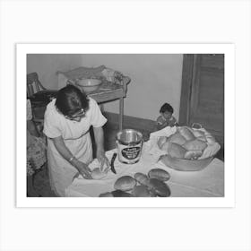 Brushing Lard On Freshly Baked Bread In Spanish American Farm Home Near Taos, New Mexico By Russell Lee Art Print