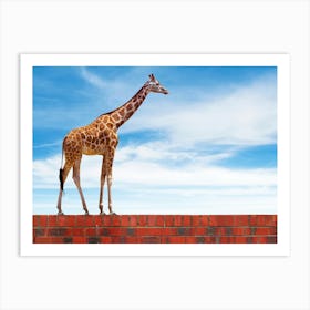 Giraffe Standing On Brick Wall Art Print