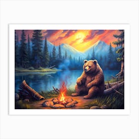 Bear By The Campfire Art Print