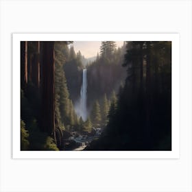 Waterfalls And Valleys Enveloped By Redwood Giants Art Print