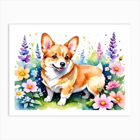 Corgi Watercolor Painting Emulation Art Print