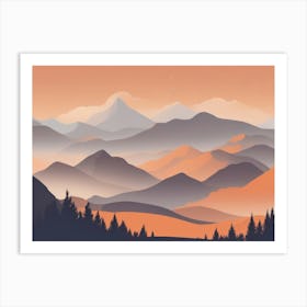 Misty mountains horizontal background in orange tone 77 Art Print