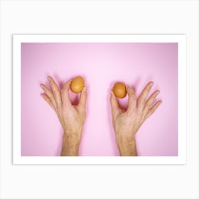 Two Hands Holding Two Eggs Art Print