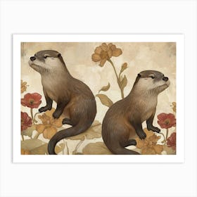 Floral Animal Illustration Otter 2 Art Print