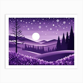 Purple Christmas Night, Christmas concept art, Christmas vector art, Vector Art, Christmas art, Christmas moon, Christmas Art Print