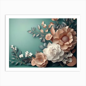 Floral Painting On Green Background 5 Art Print