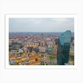 Foto Italia, Skyscrapers aerial view Milan Art Print