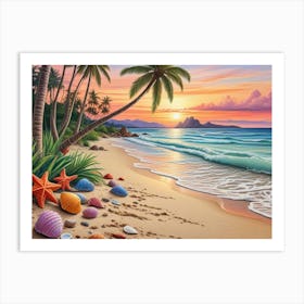 Sunset On The Beach Art Print