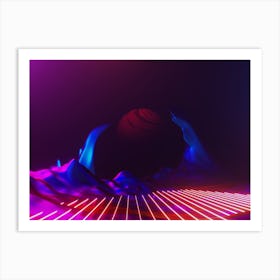 Neon space landscape: Jupiter [synthwave/vaporwave/cyberpunk] — aesthetic retrowave neon poster Art Print