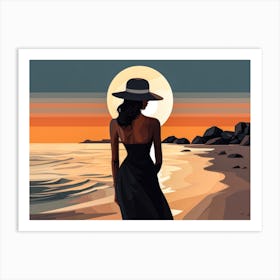 Illustration of an African American woman at the beach 83 Art Print