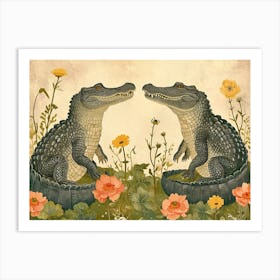 Floral Animal Illustration Crocodile 4 Art Print