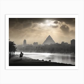 Black And White Photograph Of Cairo Egypt Nile River Art Print