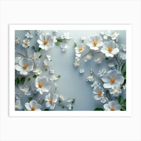 Delightful 3d Flowers Against A Fresh White Background, Intricate And Elegant Art Print