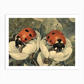 Floral Animal Illustration Ladybug 2 Art Print