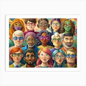 Diverse Group Of People Wearing Glasses Art Print