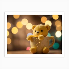 Yellow Plush Bear In A Cup With A Starry Design Art Print