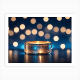 A Close Up Shot Of A Candle With A Golden Sparkle Finish, Lit And Casting A Warm Glow Art Print