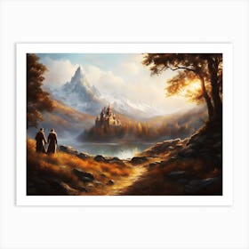 Two People In Front Of A Castle Art Print